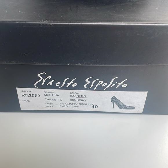 EUC Ernesto Esposito Blk Velvet/Leather Retro Inspired Pumps size 40/US 9 - 9.5 - Picture 8 of 8